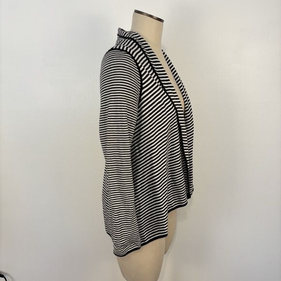 TALBOTS Women Open Cardi Cardigan Sz M Petite Black White Stripe Sweater Jacket - Picture 4 of 7